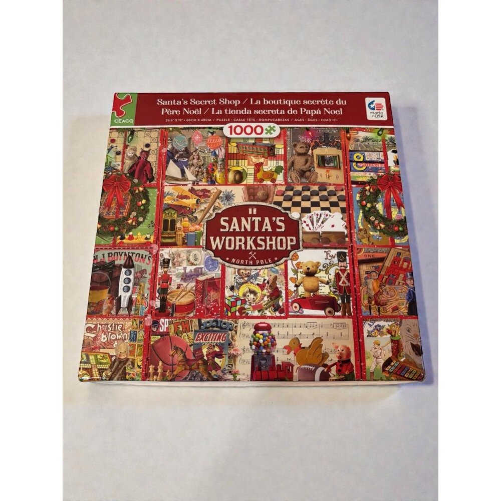 Ceaco 1000-Piece Puzzle Santas Workshop Theme 26.6" X 19" Colorful Vintage Desig